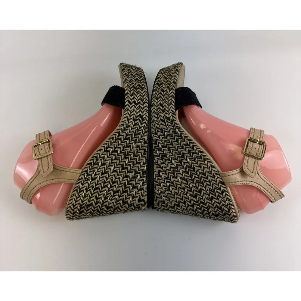 Vince Camuto Ebba High Wedge Sandal Espadrille Black Tan Ankle Strap Womens 9